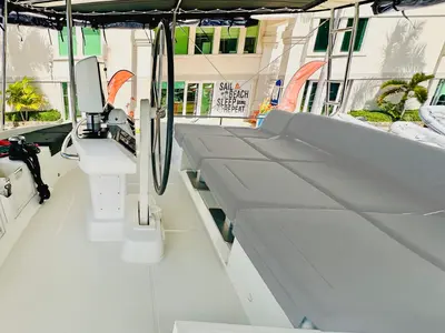 Cockpit of LA DOLCE VITA, a Lagoon 52F catamaran at Sant Antoni de Portmany, Spain