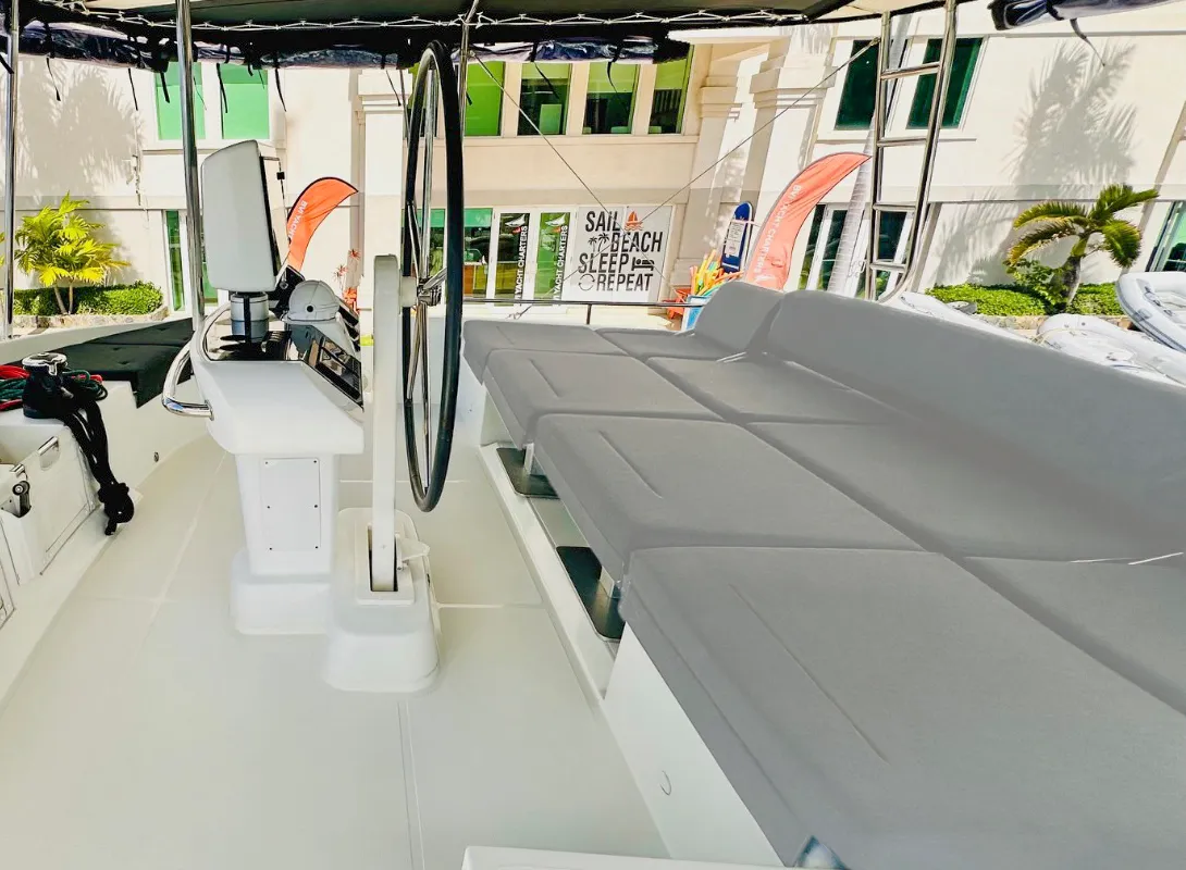 Cockpit of LA DOLCE VITA, a Lagoon 52F catamaran at Sant Antoni de Portmany, Spain