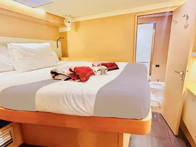 Cabin on LA DOLCE VITA, a Lagoon 52F catamaran at Sant Antoni de Portmany, Spain