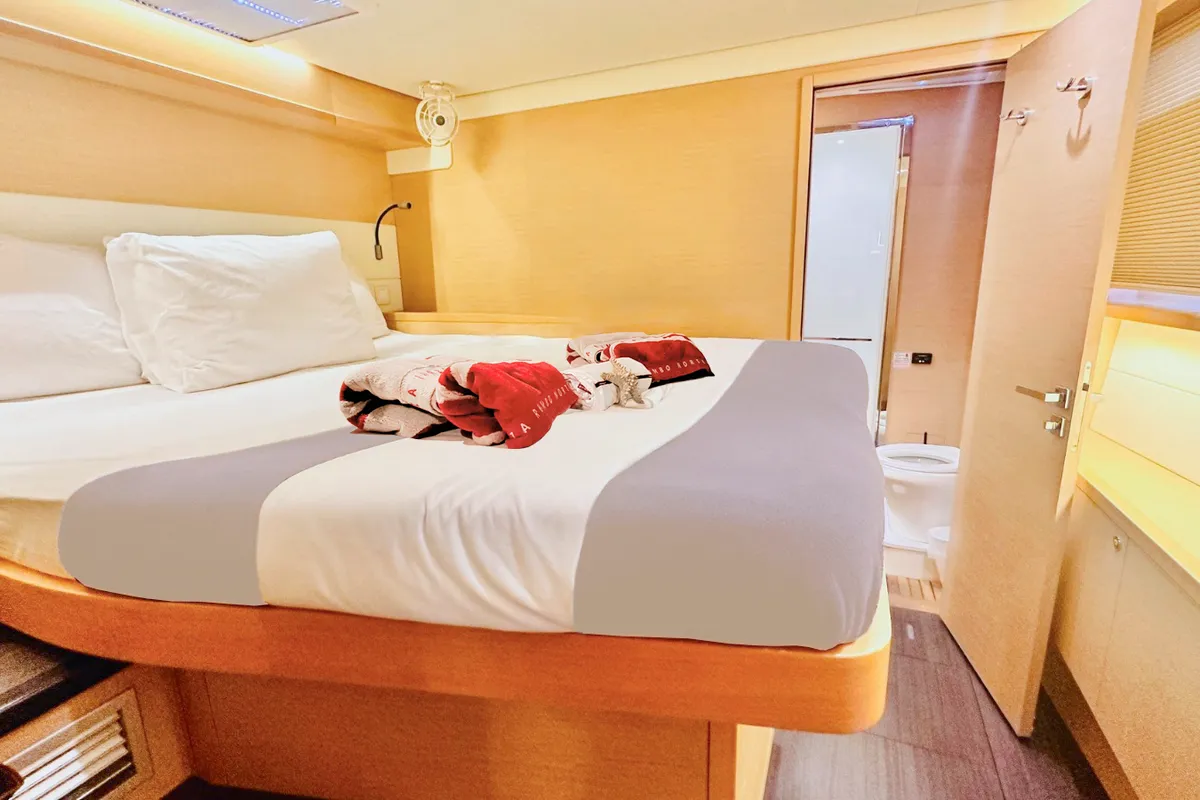 Cabin on LA DOLCE VITA, a Lagoon 52F catamaran at Sant Antoni de Portmany, Spain
