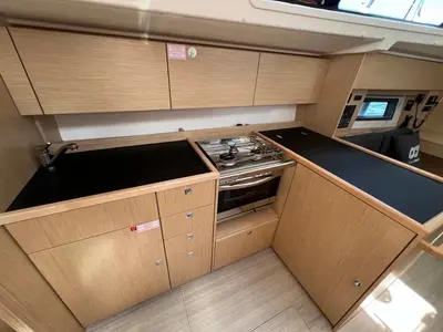 Galley of Zala, a Bavaria C38 sailboat at Biograd na Moru, Croatia