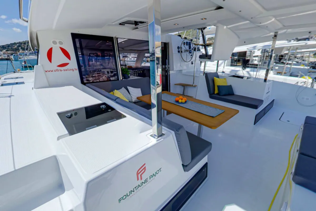 Deck of Sailor Venus, a Fountaine Pajot Isla 40 catamaran at Dubrovnik, Croatia
