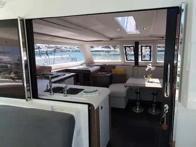 Deck of Sailor Venus, a Fountaine Pajot Isla 40 catamaran at Dubrovnik, Croatia