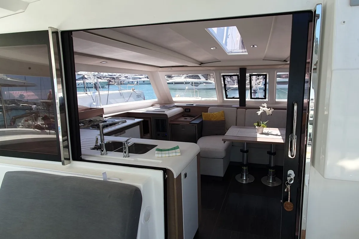 Deck of Sailor Venus, a Fountaine Pajot Isla 40 catamaran at Dubrovnik, Croatia