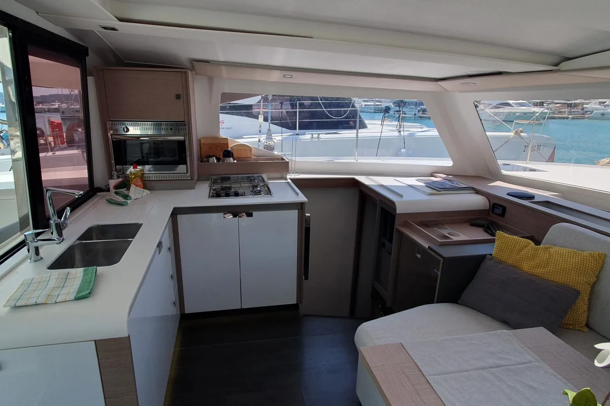 Galley of Sailor Venus, a Fountaine Pajot Isla 40 catamaran at Dubrovnik, Croatia