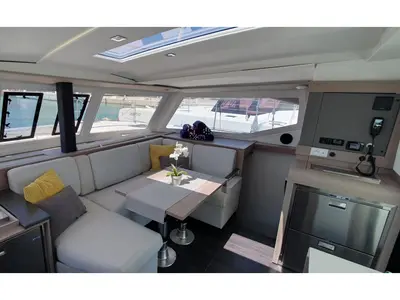 Salon of Sailor Venus, a Fountaine Pajot Isla 40 catamaran at Dubrovnik, Croatia