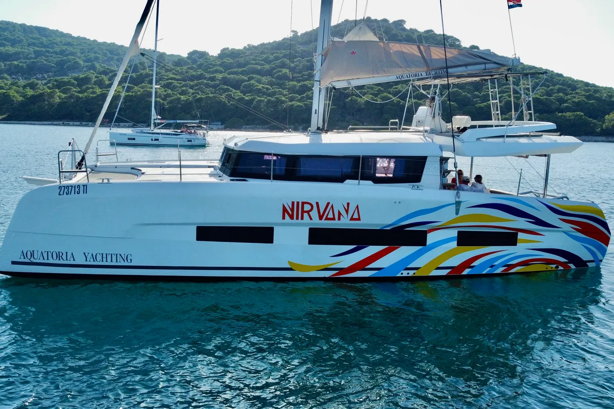 Nirvana, a Dufour 48 Catamaran catamaran at Pirovac, Croatia