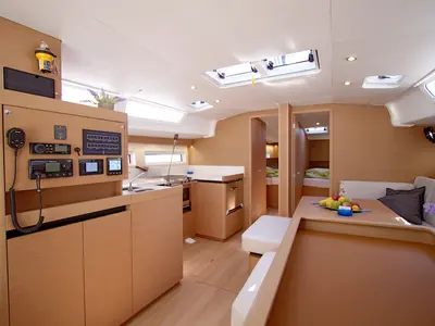 Salon of Menelaos, a Jeanneau Sun Odyssey 490 sailboat at Lavreotiki Municipal Unit, Greece