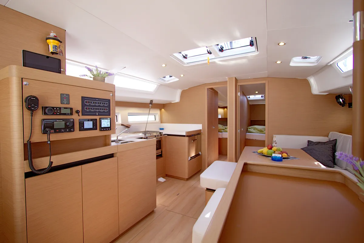 Salon of Menelaos, a Jeanneau Sun Odyssey 490 sailboat at Lavreotiki Municipal Unit, Greece