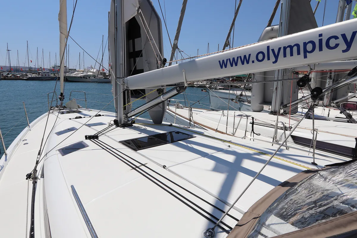 Deck of Menelaos, a Jeanneau Sun Odyssey 490 sailboat at Lavreotiki Municipal Unit, Greece
