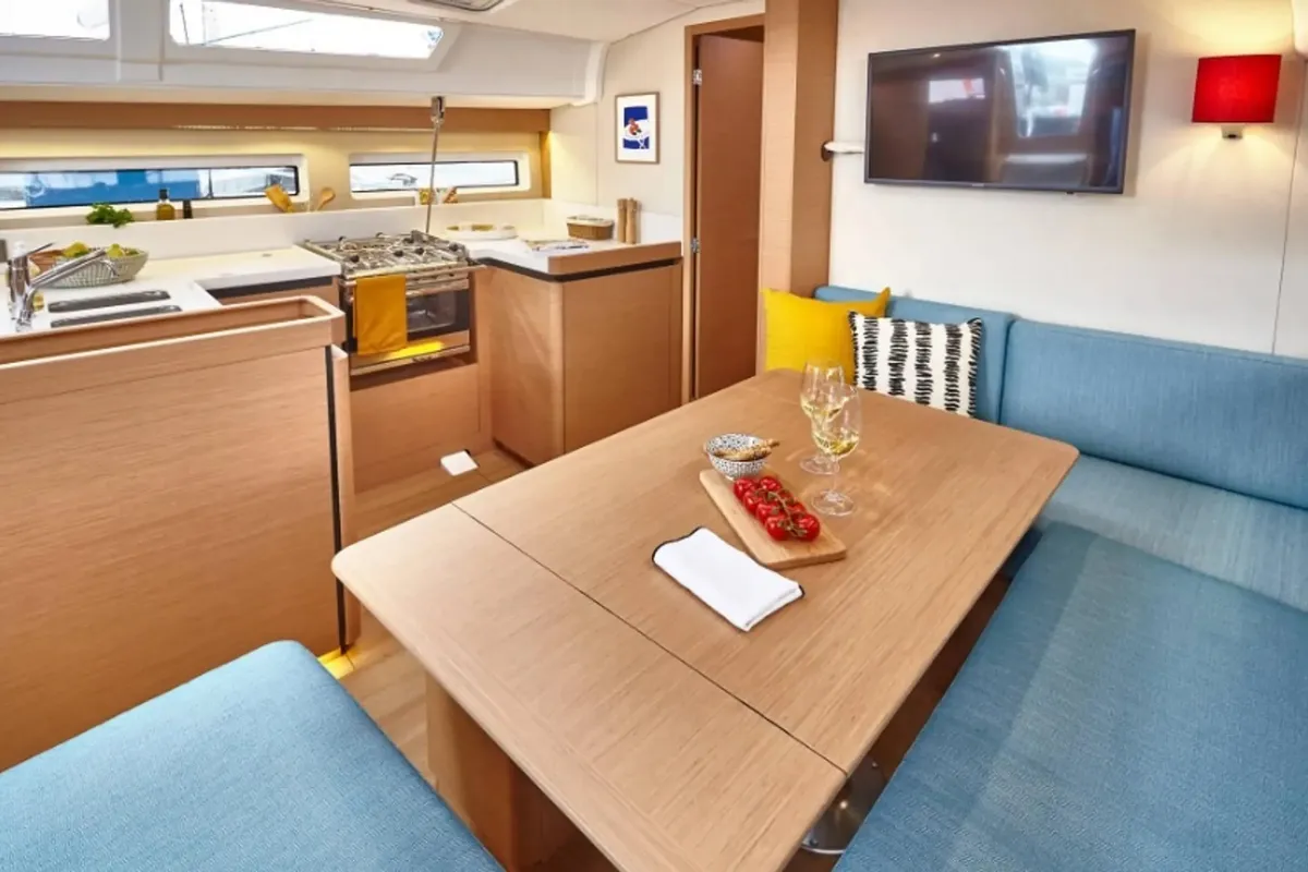 Galley of Menelaos, a Jeanneau Sun Odyssey 490 sailboat at Lavreotiki Municipal Unit, Greece