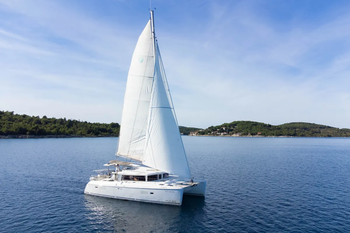 Exterior view of Patch Work, a Lagoon 421 catamaran at Grad Šibenik, Croatia