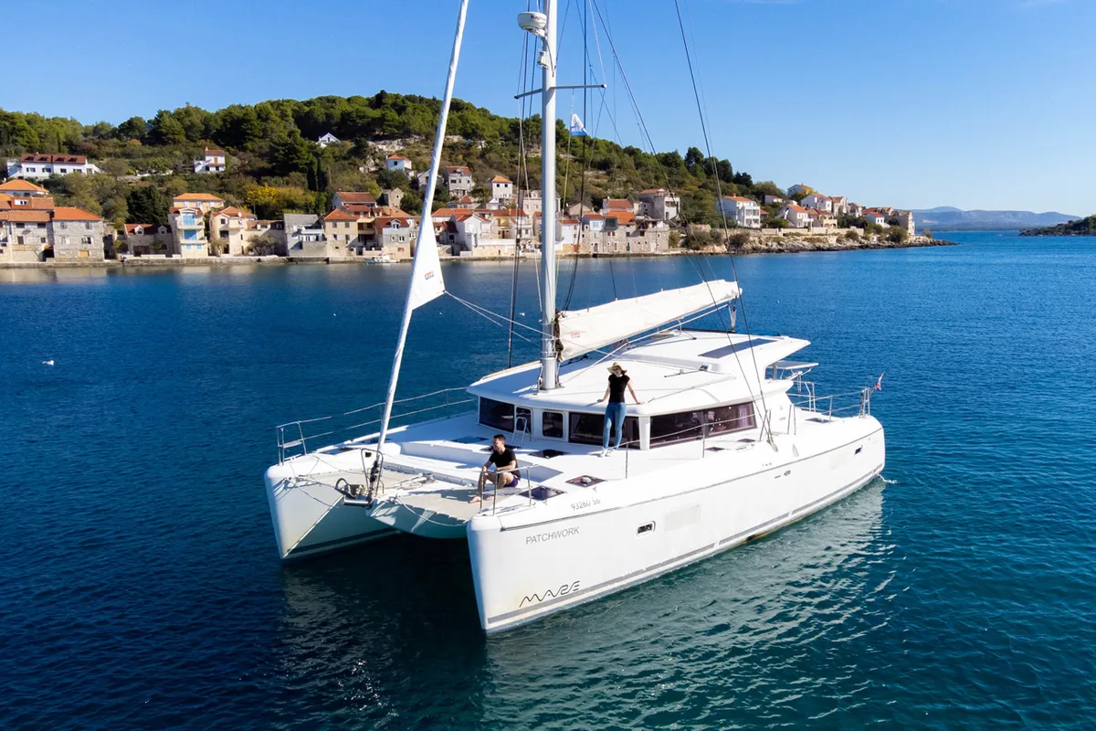 Exterior view of Patch Work, a Lagoon 421 catamaran at Grad Šibenik, Croatia