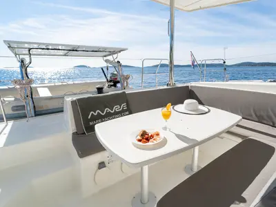 Deck of Patch Work, a Lagoon 421 catamaran at Grad Šibenik, Croatia
