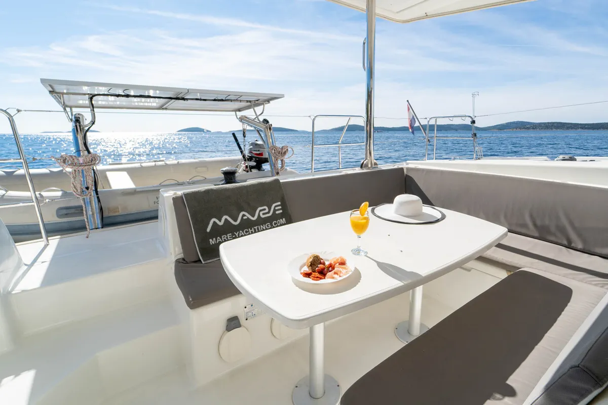 Deck of Patch Work, a Lagoon 421 catamaran at Grad Šibenik, Croatia