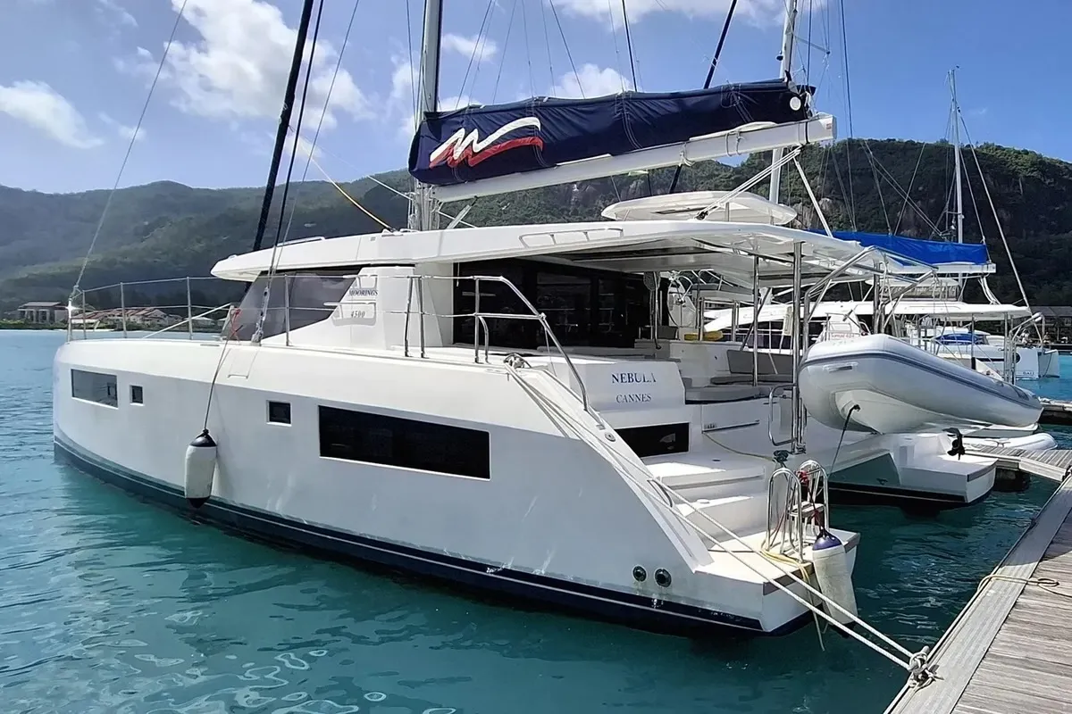 Comfort, a Leopard 45 catamaran at Roche Caiman, Seychelles