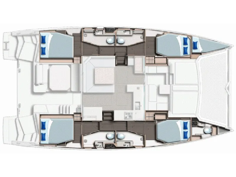 Floor plan of Comfort, a Leopard 45 catamaran at Roche Caiman, Seychelles