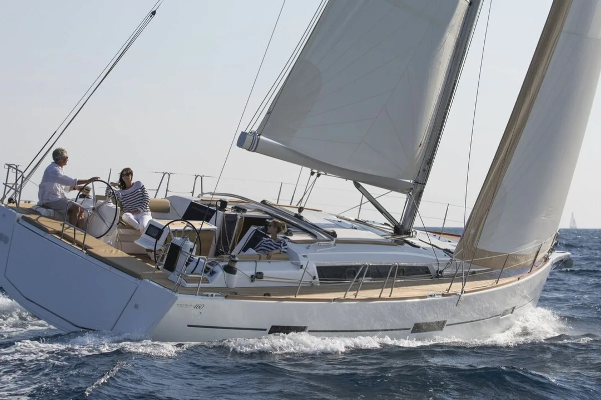 Exterior view of Harvey, a Dufour 460 GL sailboat at Punat, Croatia
