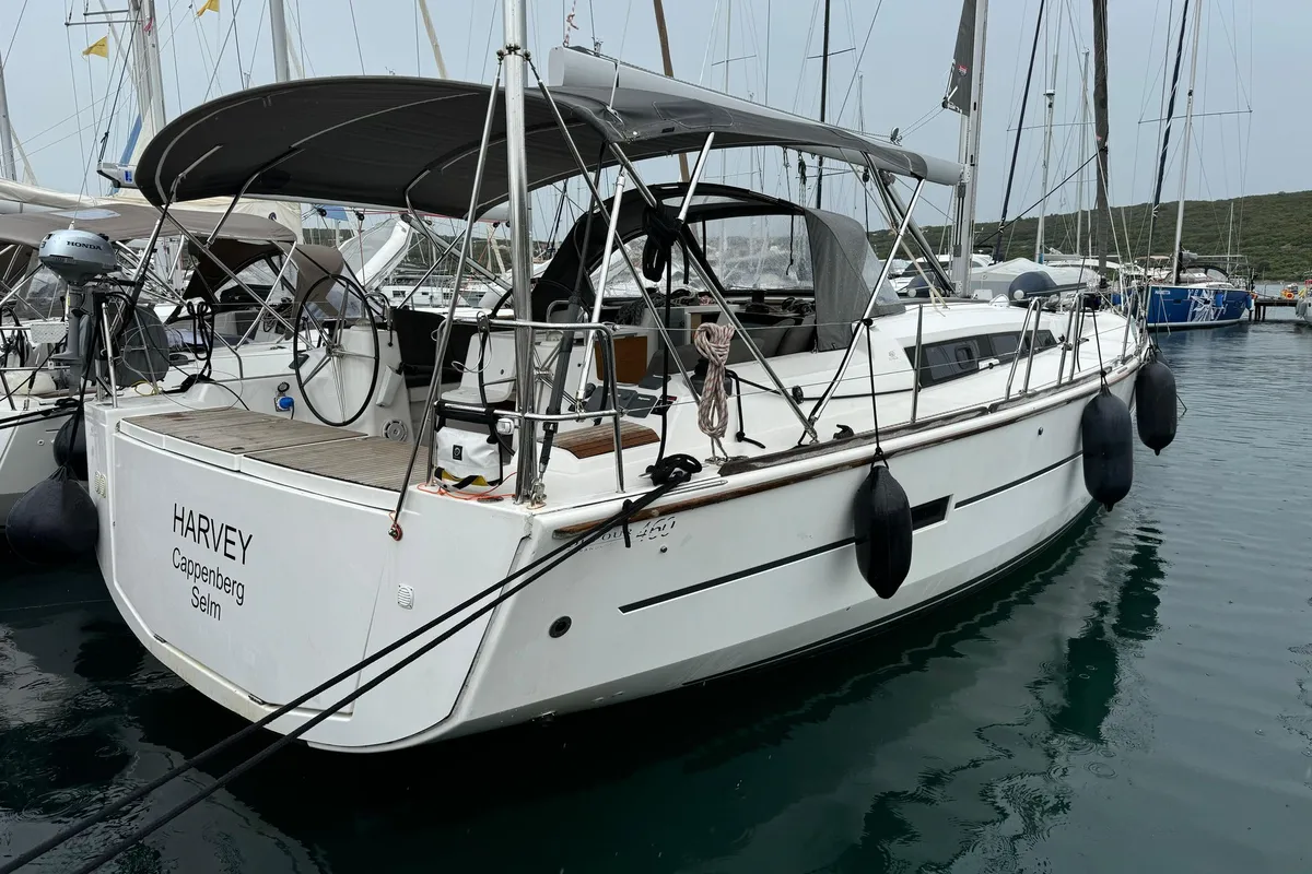 Exterior view of Harvey, a Dufour 460 GL sailboat at Punat, Croatia