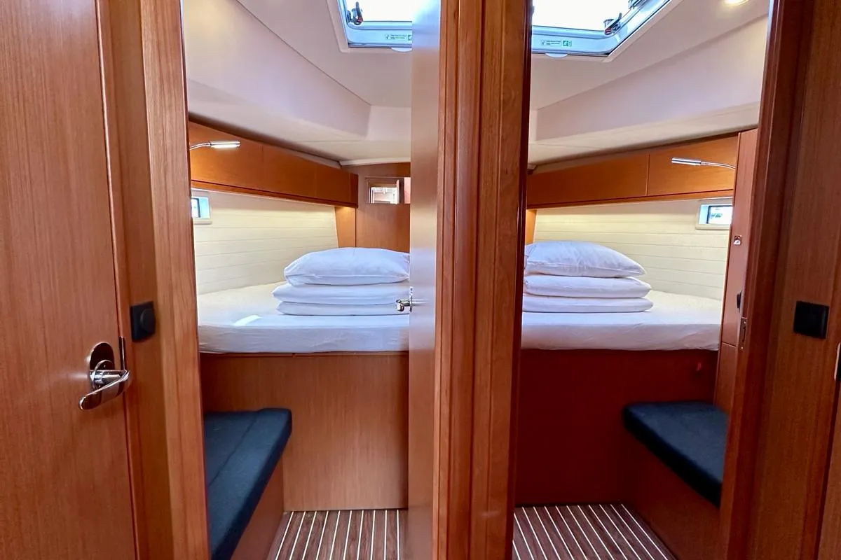 Cabin on Timon, a Bavaria Cruiser 46 sailboat at Sukošan, Croatia