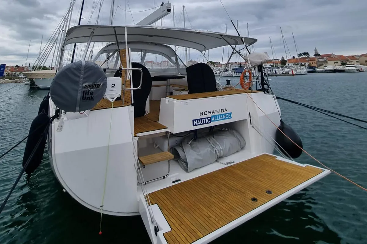 Exterior view of Nosanida, a Bavaria C50 Style sailboat at Grad Biograd na Moru, Croatia