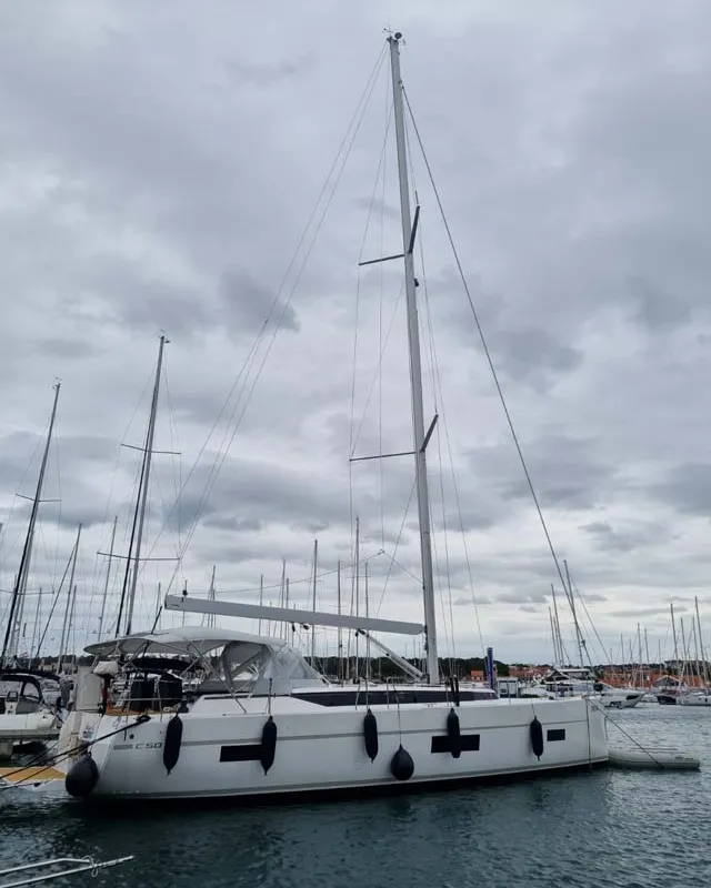 Exterior view of Nosanida, a Bavaria C50 Style sailboat at Grad Biograd na Moru, Croatia