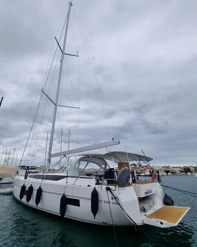 Exterior view of Nosanida, a Bavaria C50 Style sailboat at Grad Biograd na Moru, Croatia