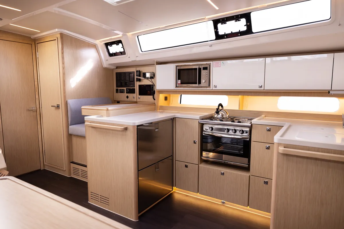 Galley of Jetset 03, a Bavaria C46 sailboat at Mai Khao, Thailand