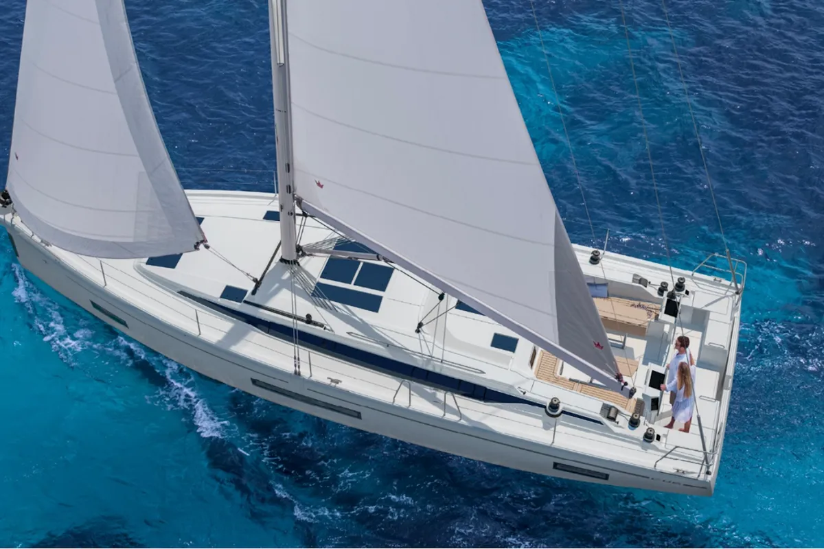 Exterior view of Jetset 03, a Bavaria C46 sailboat at Mai Khao, Thailand