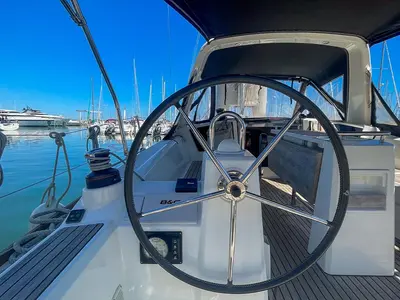 Cockpit of Plume d'Ange, a Beneteau Oceanis 35.1 sailboat at Hyères, France