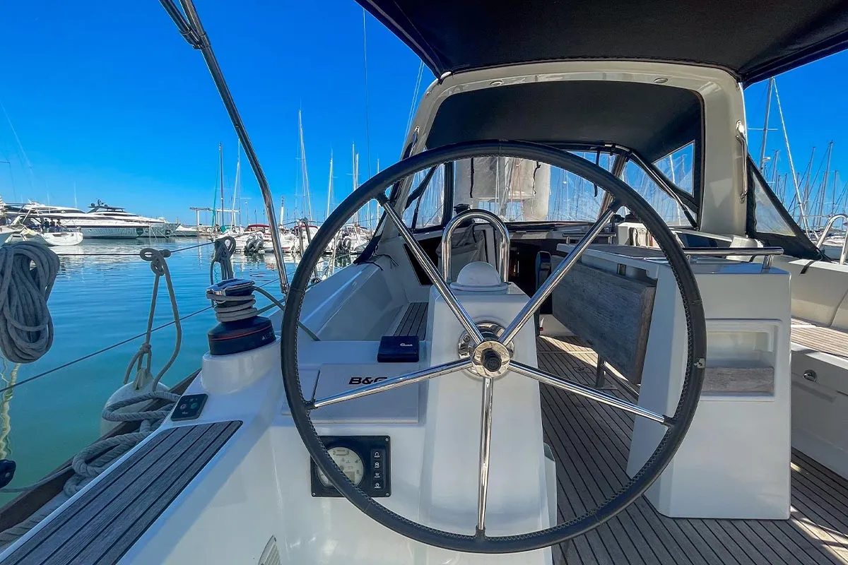 Cockpit of Plume d'Ange, a Beneteau Oceanis 35.1 sailboat at Hyères, France