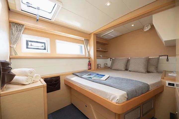 Cabin on Royal Flush, a Lagoon 52 catamaran at Athens, Greece