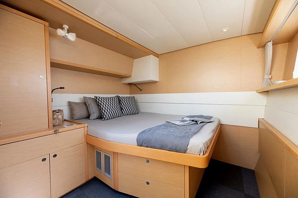 Cabin on Royal Flush, a Lagoon 52 catamaran at Athens, Greece