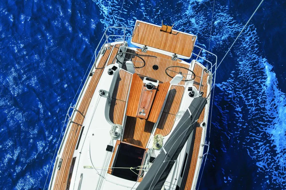 Deck of Alasia, a Bavaria Cruiser 34 sailboat at Grad Biograd na Moru, Croatia