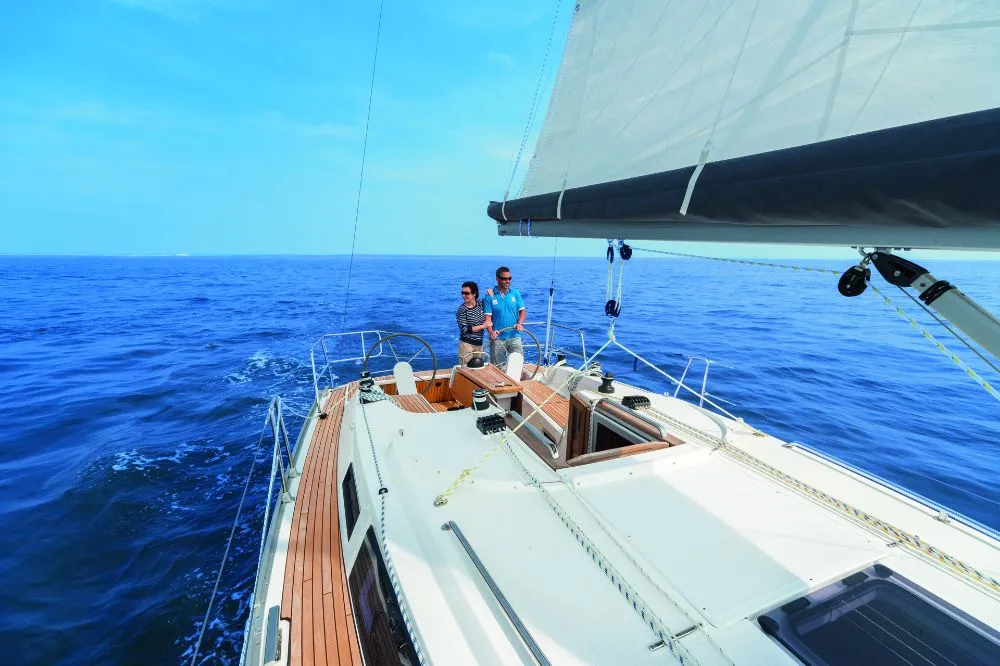 Deck of Alasia, a Bavaria Cruiser 34 sailboat at Grad Biograd na Moru, Croatia