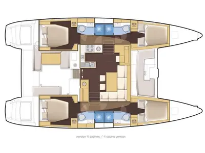 Floor plan of Ocean Mares, a Lagoon 450 Fly catamaran at Sant Antoni de Portmany, Spain