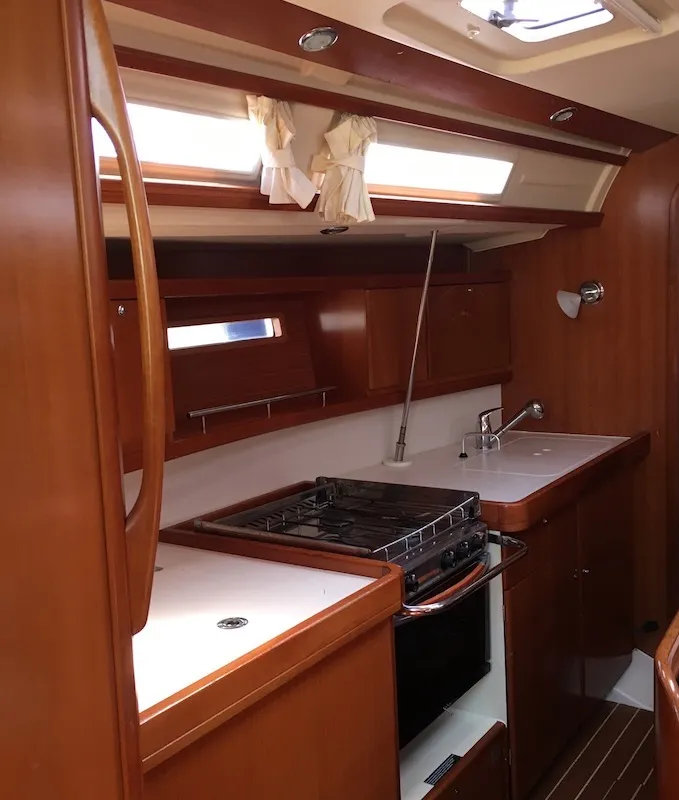 Galley of Surprise, a Dufour 425 sailboat at Piombino, Italy
