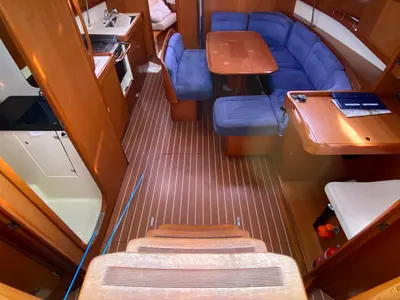 Salon of Surprise, a Dufour 425 sailboat at Piombino, Italy