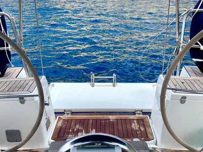 Cockpit of Surprise, a Dufour 425 sailboat at Piombino, Italy