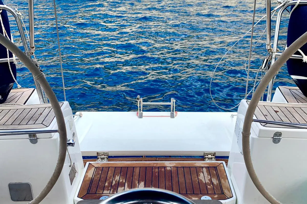 Cockpit of Surprise, a Dufour 425 sailboat at Piombino, Italy