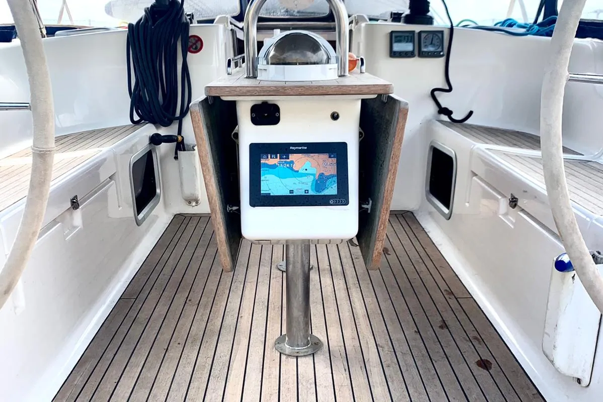 Cockpit of Surprise, a Dufour 425 sailboat at Piombino, Italy