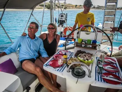 Cockpit of Xanemo, a Beneteau Oceanis 440 sailboat at Volos Municipality, Greece