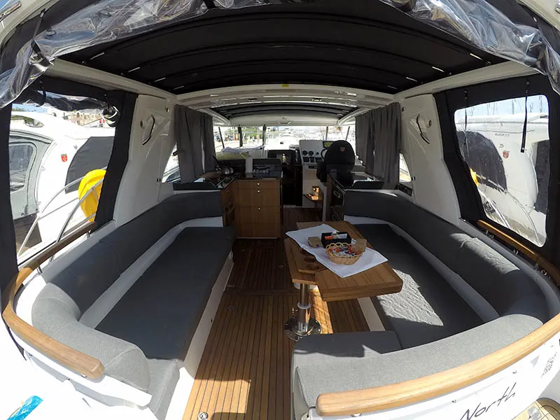 Salon of True North, a Marex 360 Cabriolet Cruiser motor yacht at Grad Šibenik, Croatia
