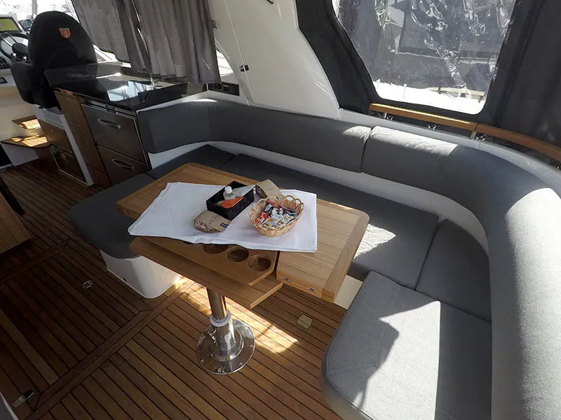 Salon of True North, a Marex 360 Cabriolet Cruiser motor yacht at Grad Šibenik, Croatia