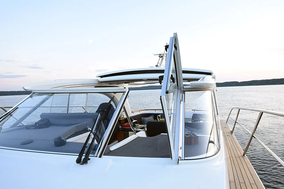 Deck of True North, a Marex 360 Cabriolet Cruiser motor yacht at Grad Šibenik, Croatia