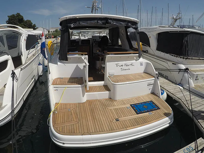 Exterior view of True North, a Marex 360 Cabriolet Cruiser motor yacht at Grad Šibenik, Croatia