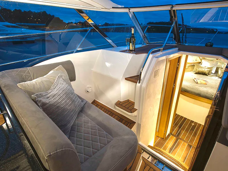 Salon of True North, a Marex 360 Cabriolet Cruiser motor yacht at Grad Šibenik, Croatia