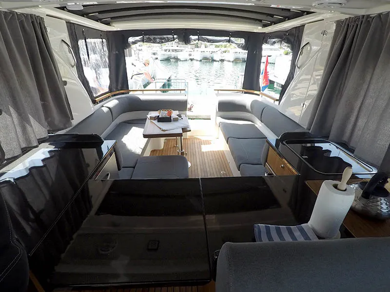 Salon of True North, a Marex 360 Cabriolet Cruiser motor yacht at Grad Šibenik, Croatia