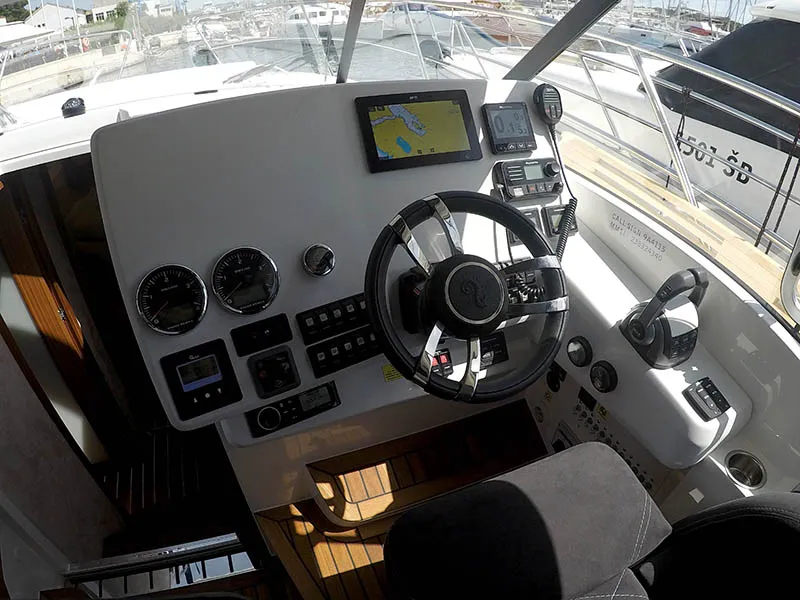 Cockpit of True North, a Marex 360 Cabriolet Cruiser motor yacht at Grad Šibenik, Croatia