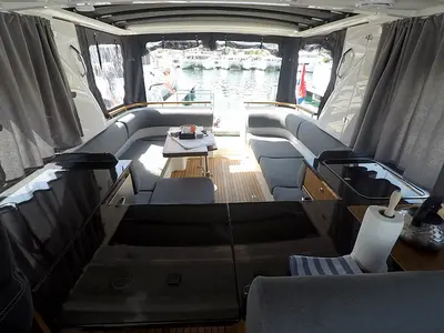 Deck of True North, a Marex 360 Cabriolet Cruiser motor yacht at Grad Šibenik, Croatia